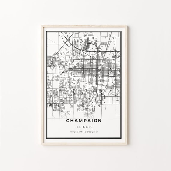 Champaign City Map Art Print, Illinois Modern