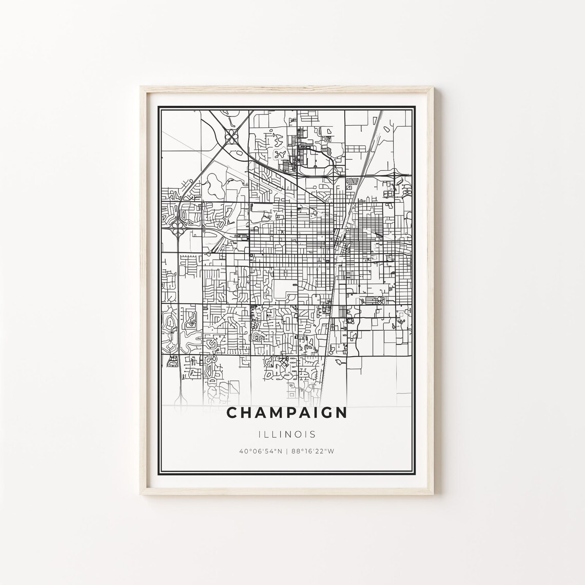 Champaign City Map Art Print, Illinois Modern