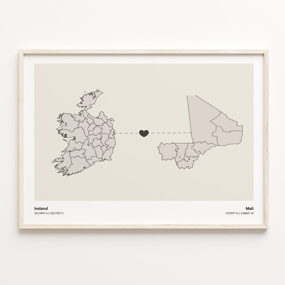 Ireland To Mali Minimalist Heart Long Distance Connection Poster
