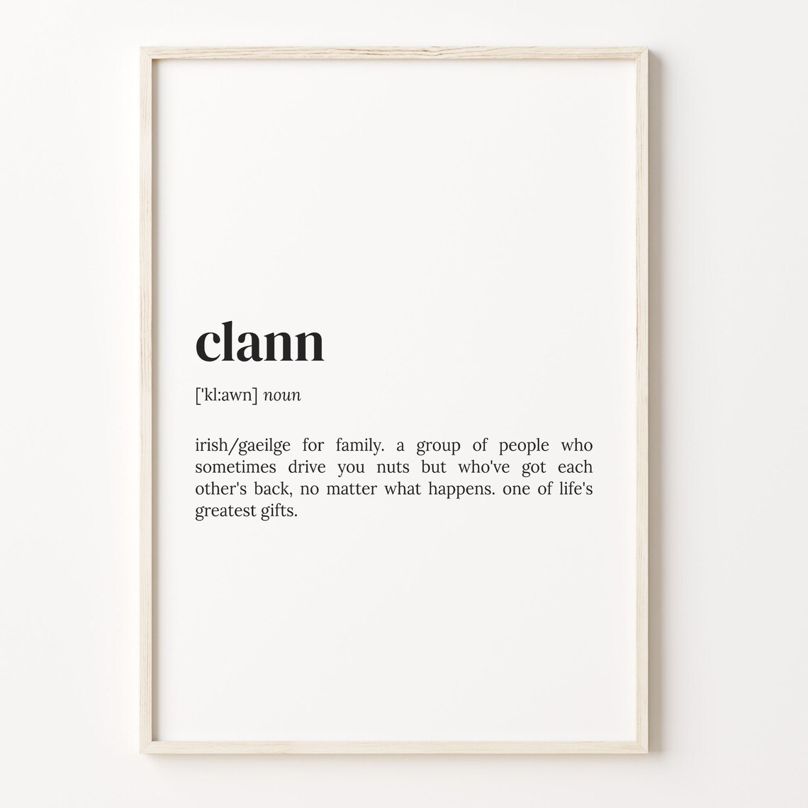 Clann Definition Dictionary Poster, Family Wall Art