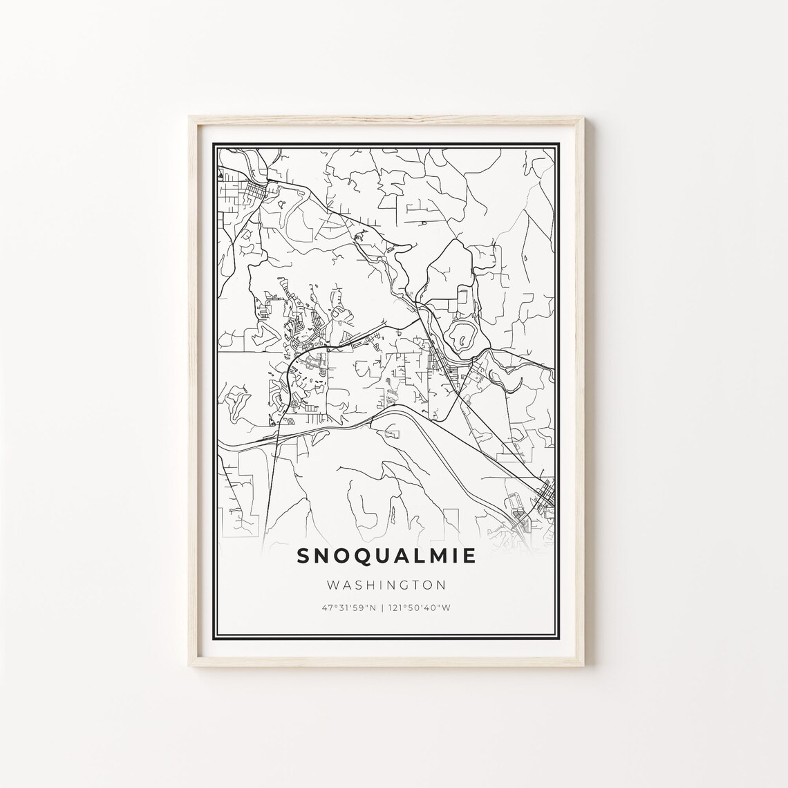 Snoqualmie City Map Art Poster, Washington Travel