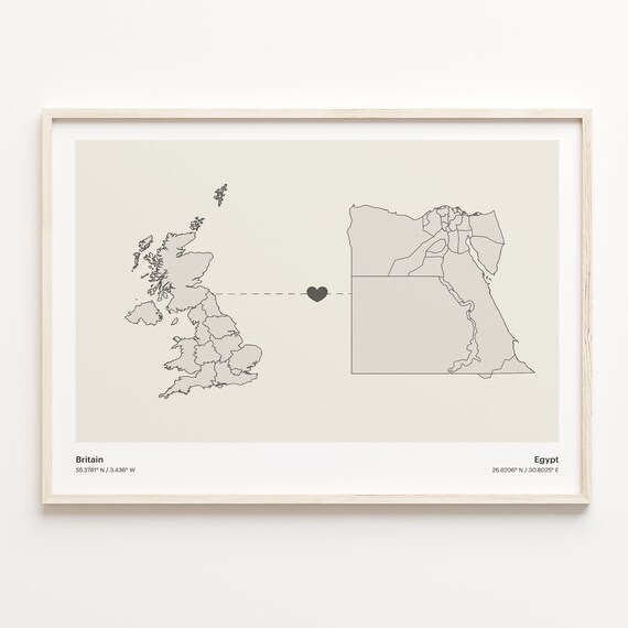 Britain to Egypt Minimalist Country Connection Map Art Poster