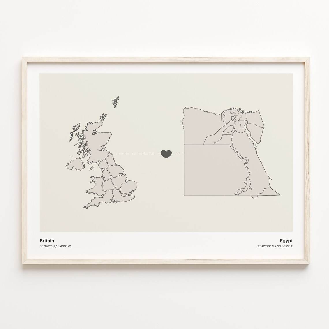Britain to Egypt Minimalist Country Connection Map Art Poster
