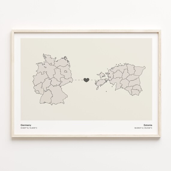 Germany Estonia Long Distance Heart Connection Map Gift Poster