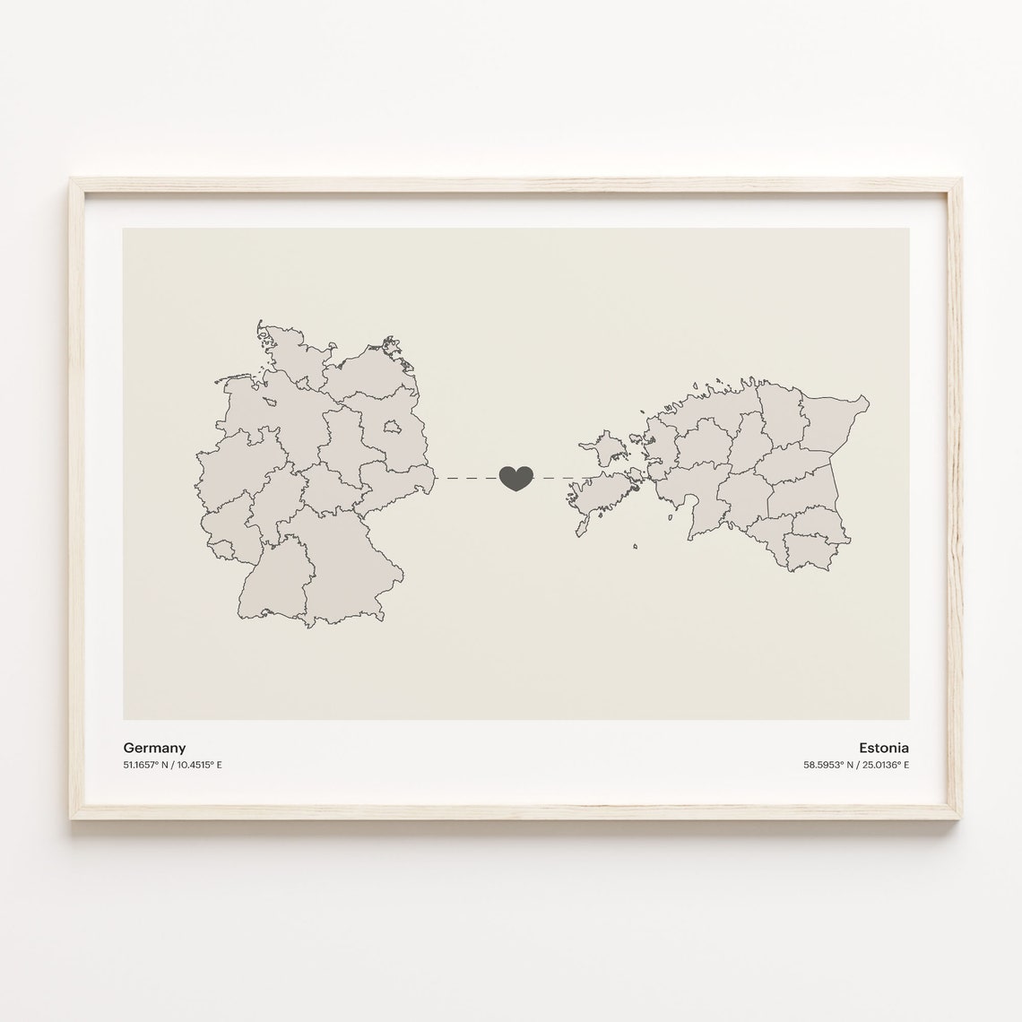 Germany Estonia Long Distance Heart Connection Map Gift Poster