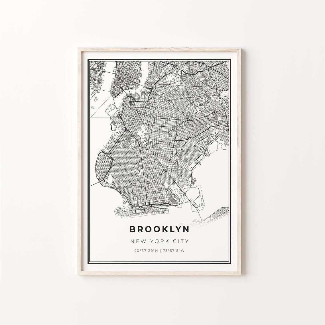 Brooklyn New York City Minimalist Black Line City Map Wall Art