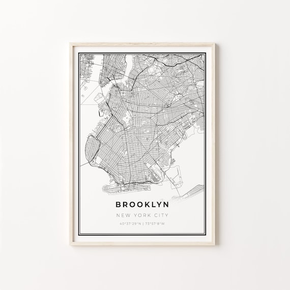 Brooklyn New York City Minimalist Black Line City Map Wall Art