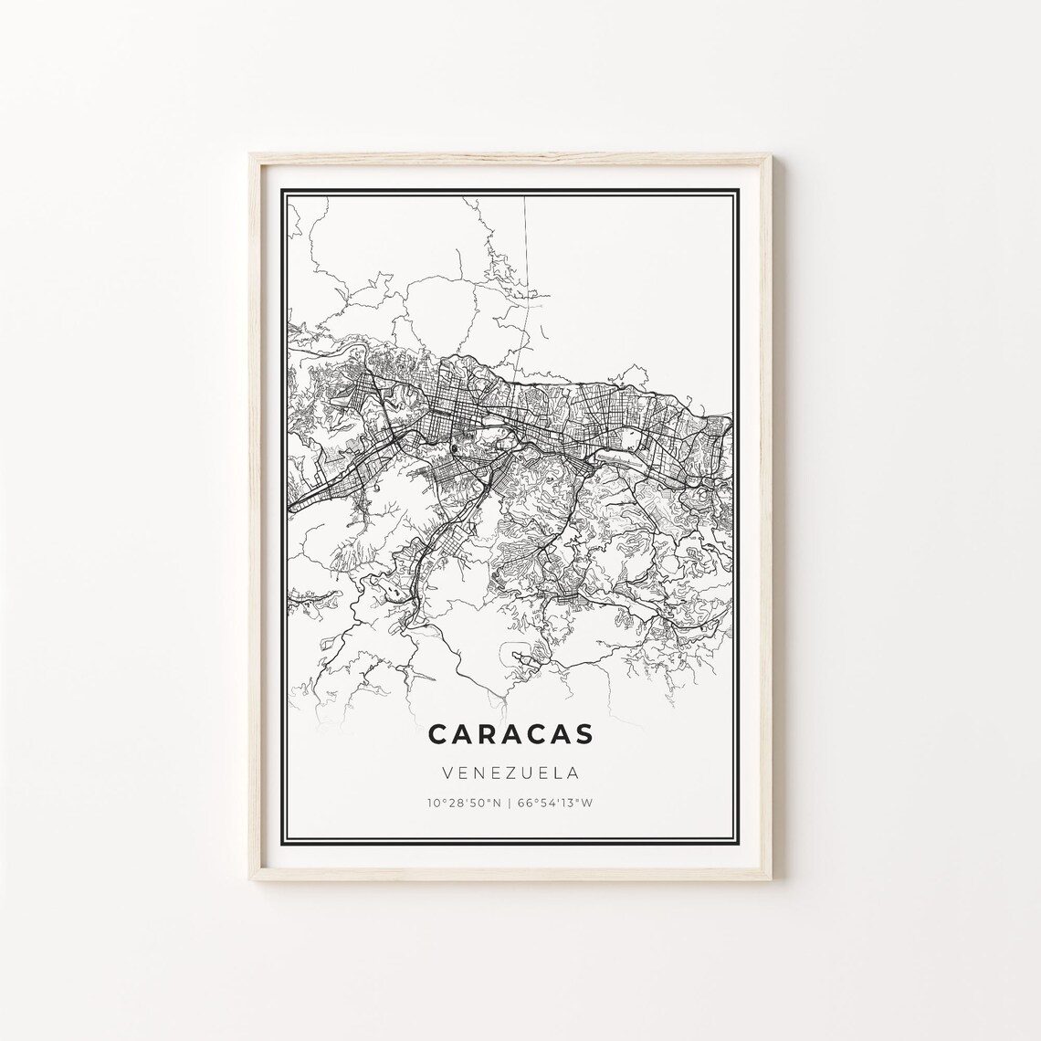 Caracas Venezuela Minimalist Black And White City Map Art Poster