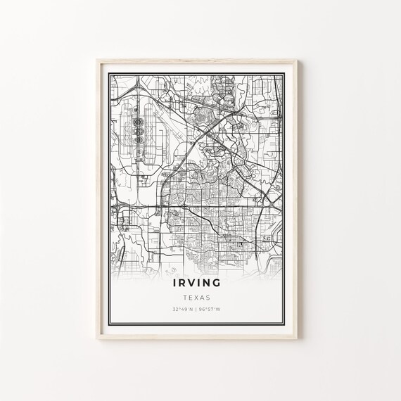 Irving Texas Minimalist Modern Black And White City Map Poster