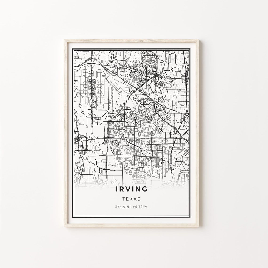 Irving Texas Minimalist Modern Black And White City Map Poster
