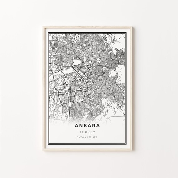Ankara Turkey Modern Black And White City Map Street Art Poster