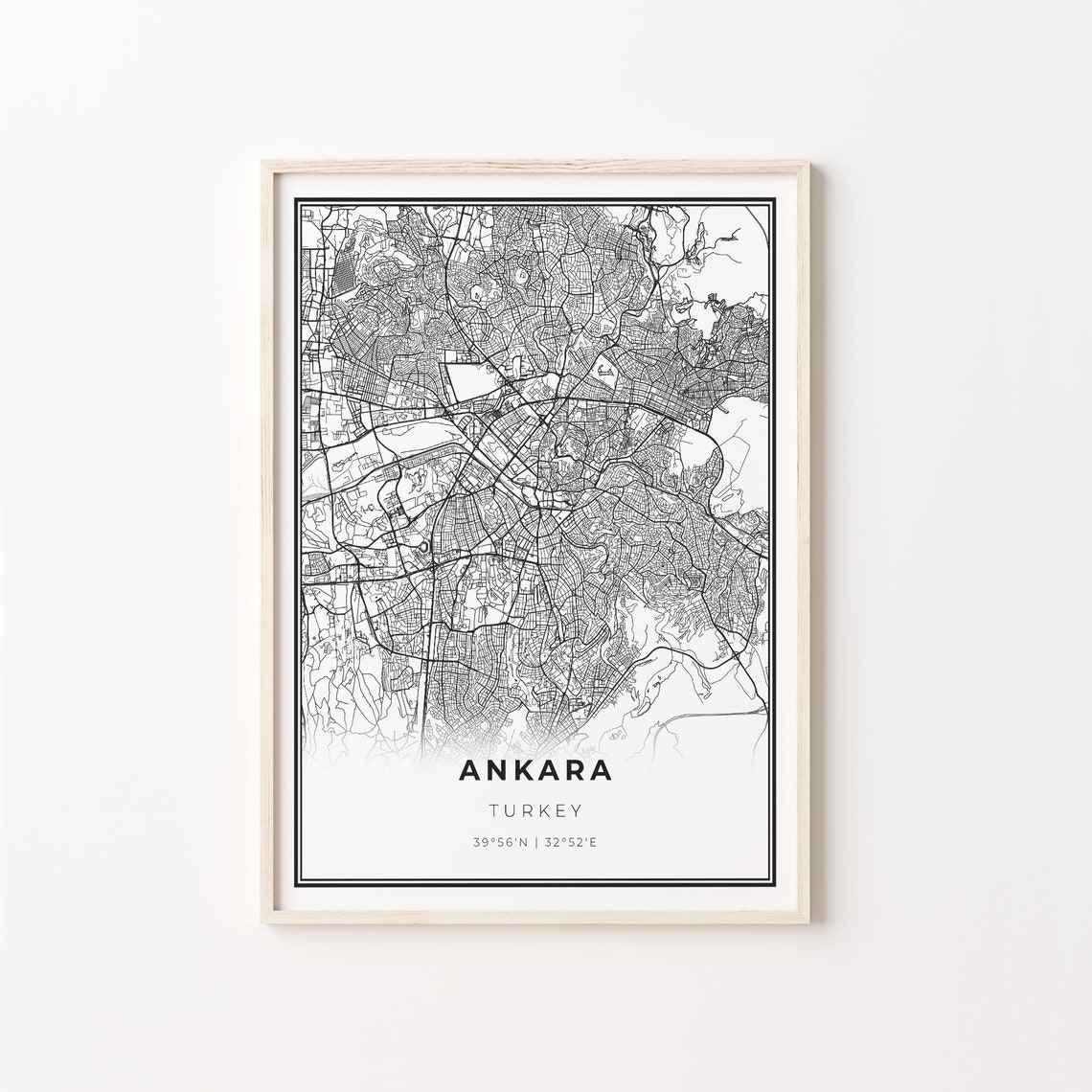 Ankara Turkey Modern Black And White City Map Street Art Poster