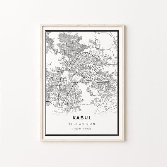 Kabul Afghanistan Black White Minimalist City Street Map Art Poster