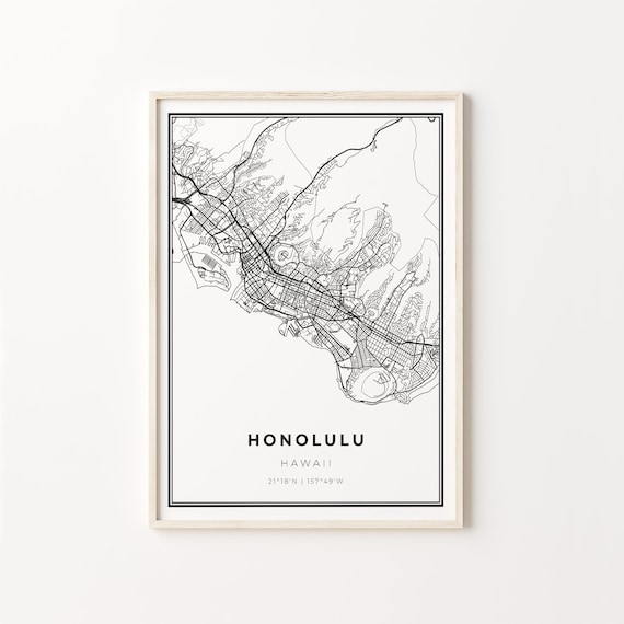 Honolulu Hawaii Minimalist Black and White City Map Art Poster