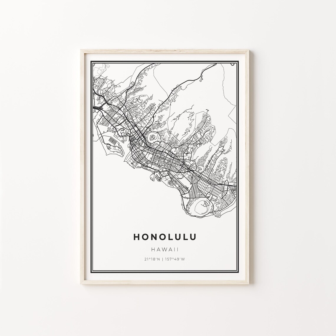 Honolulu Hawaii Minimalist Black and White City Map Art Poster