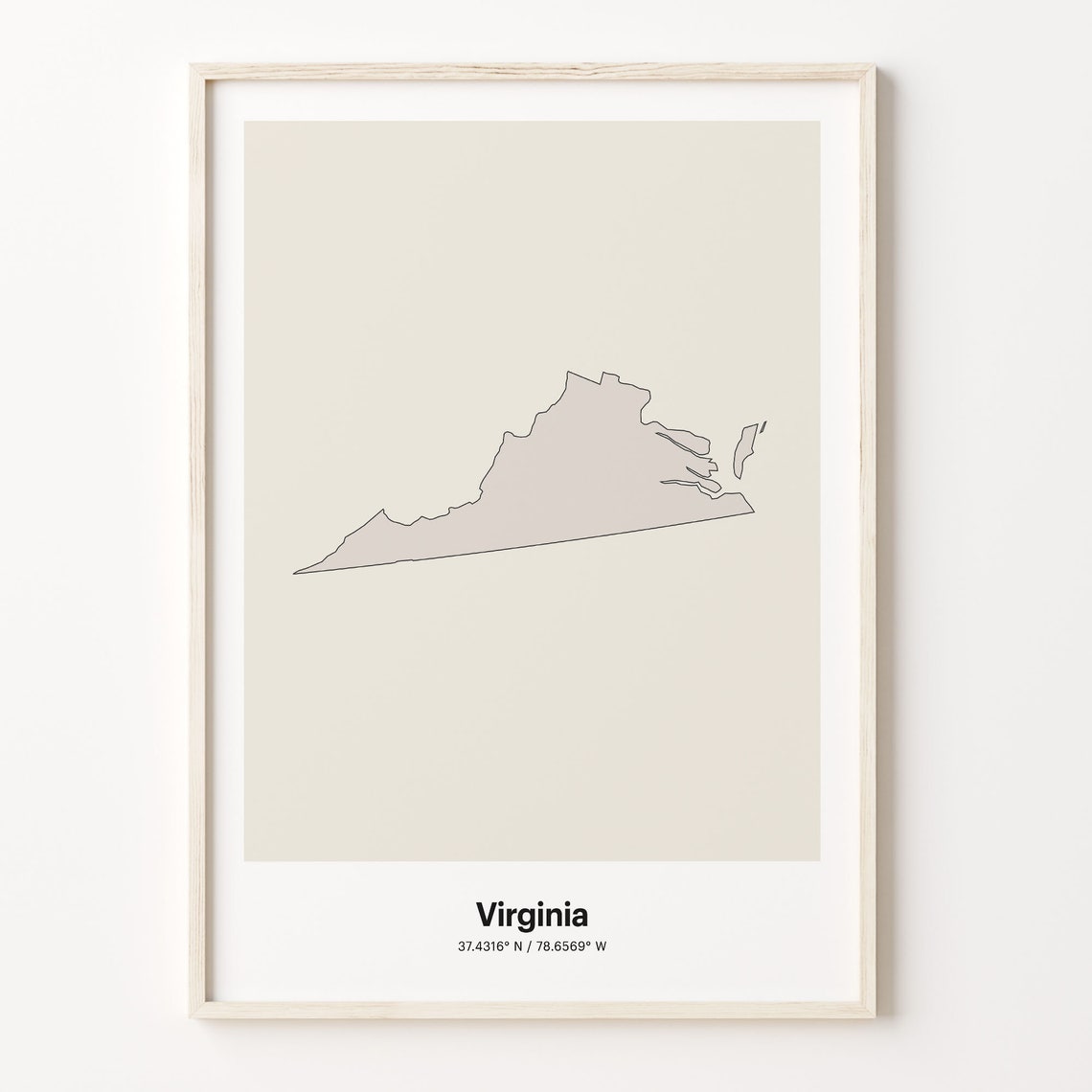 Virginia Minimalist Line Art State Map Neutral Home Decor Poster