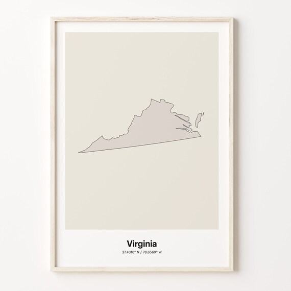 Virginia Minimalist Line Art State Map Neutral Home Decor Poster