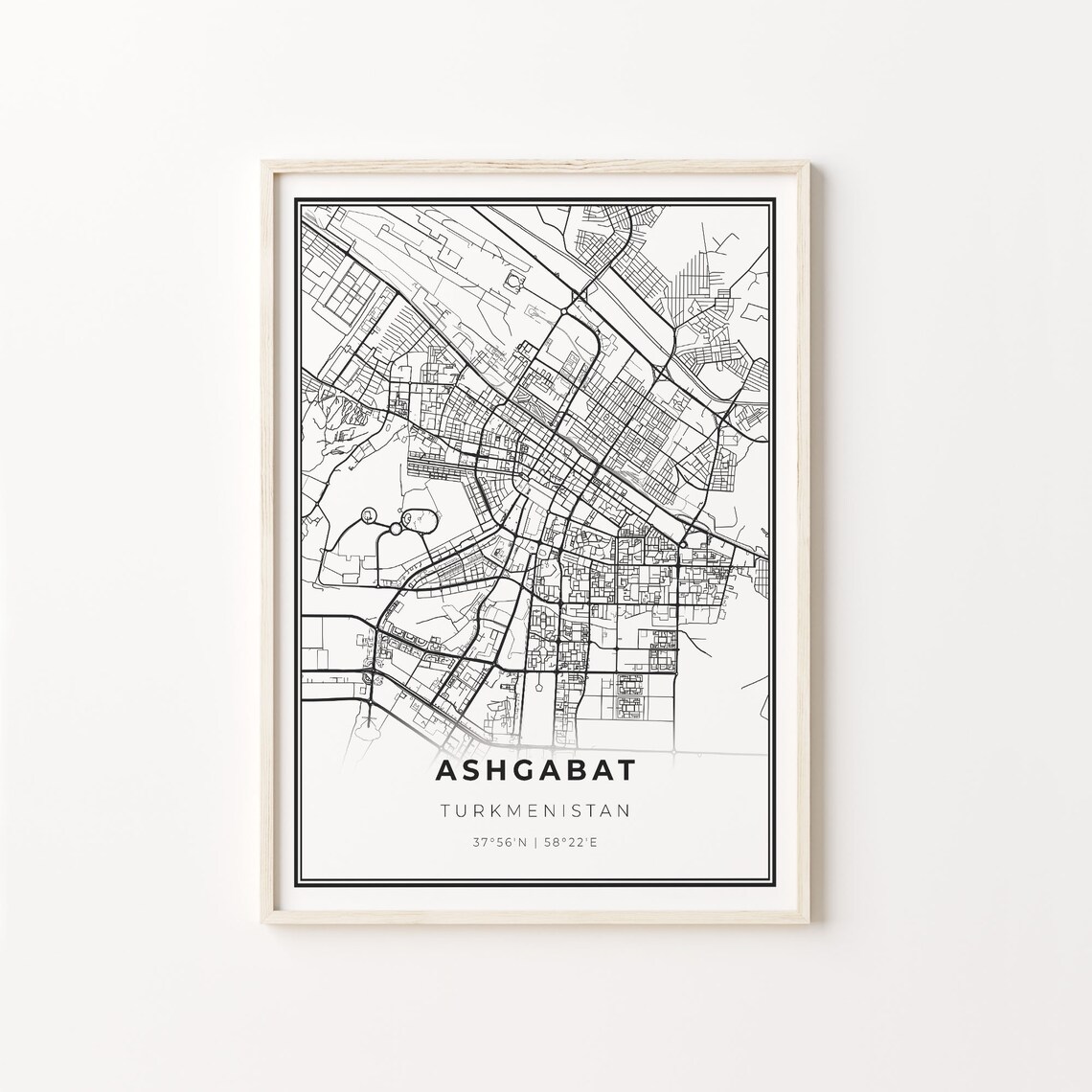 Ashgabat Turkmenistan Black And White City Map Street Art Poster