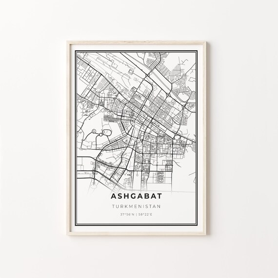 Ashgabat Turkmenistan Black And White City Map Street Art Poster