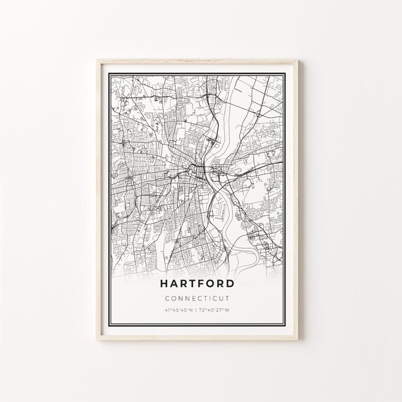 Hartford Connecticut Modern Minimalist Black and White City Map Poster