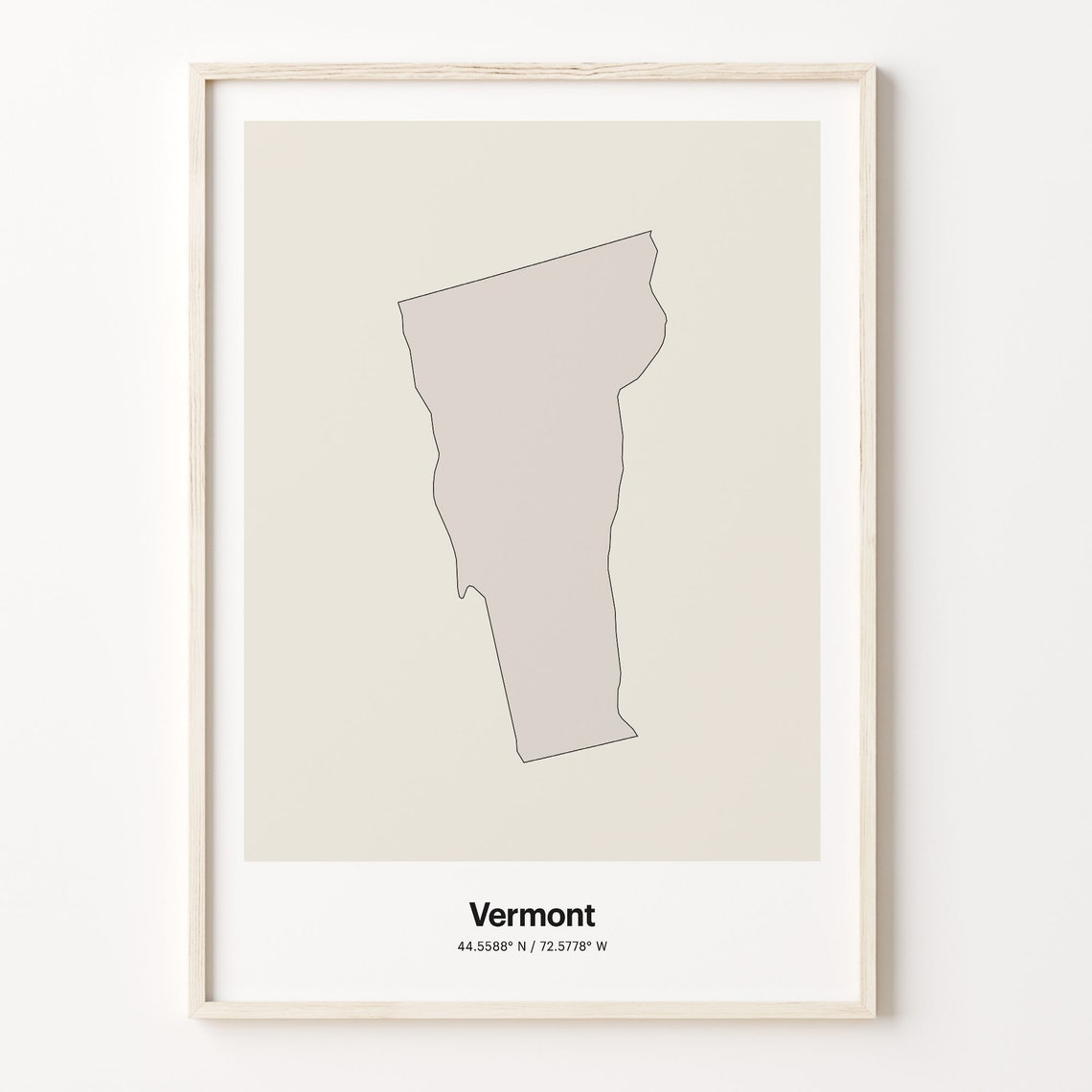 Vermont Minimalist State Map With Coordinates Line Art Poster