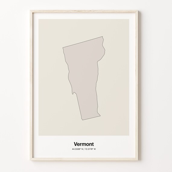 Vermont Minimalist State Map With Coordinates Line Art Poster