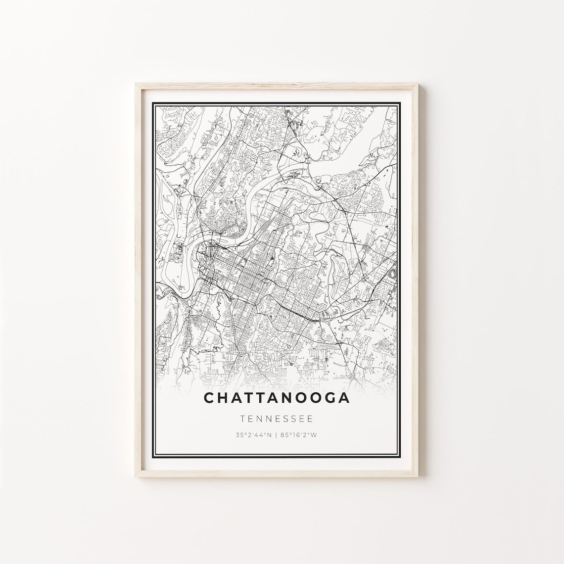Chattanooga Tennessee Minimalist Black White City Street Map Art Poster