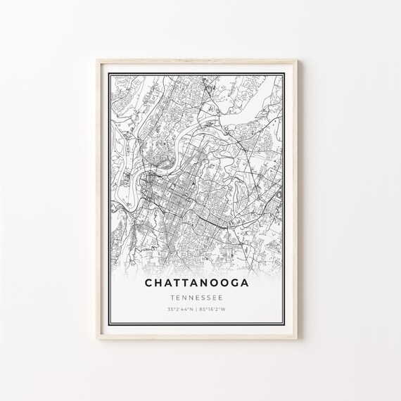 Chattanooga Tennessee Minimalist Black White City Street Map Art Poster