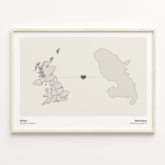 Britain To Martinique Minimalistic Heart Love Connection Map Poster