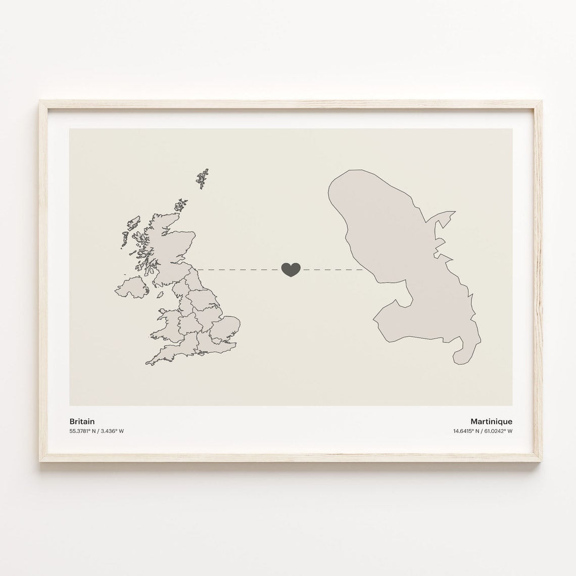 Britain To Martinique Minimalistic Heart Love Connection Map Poster