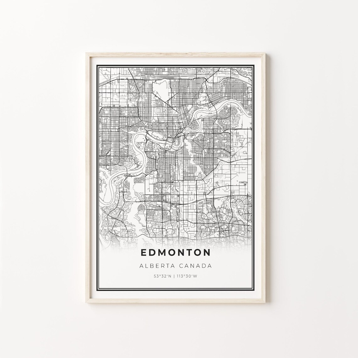 Edmonton City Map Art Print, Modern Black And White