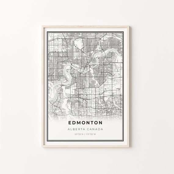 Edmonton City Map Art Print, Modern Black And White
