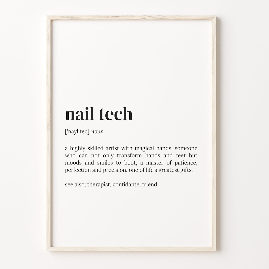 Nail Tech Definition Typography Quote Art Print