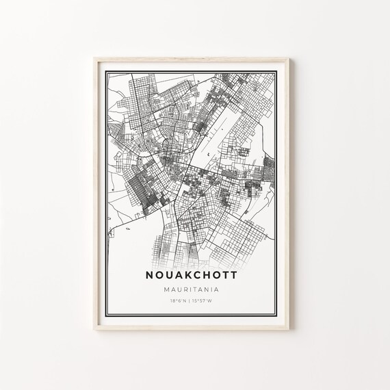 Nouakchott Mauritania Black and White Street Map Minimalist Decor Poster