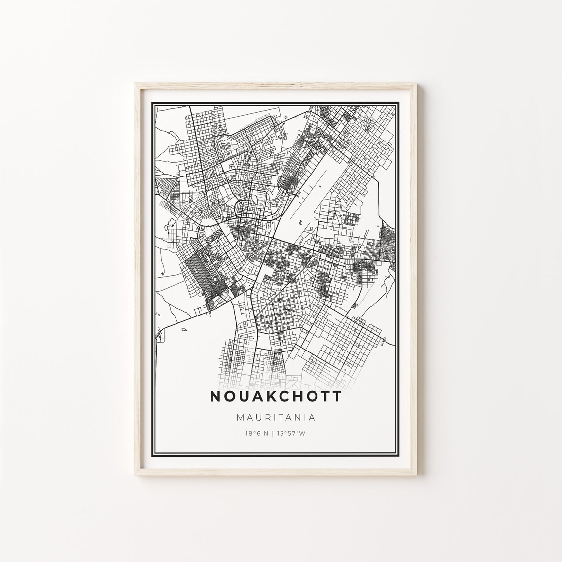 Nouakchott Mauritania Black and White Street Map Minimalist Decor Poster