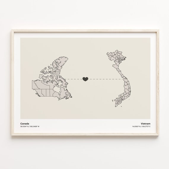 Canada To Vietnam Print Vietnamese Gift Minimalistic Country Connection Map Poster Travel Wall Art Adventure Awaits C21792