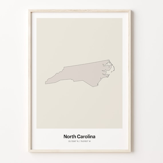 North Carolina Minimalist State Map Line Art Travel Coordinates Gift Poster