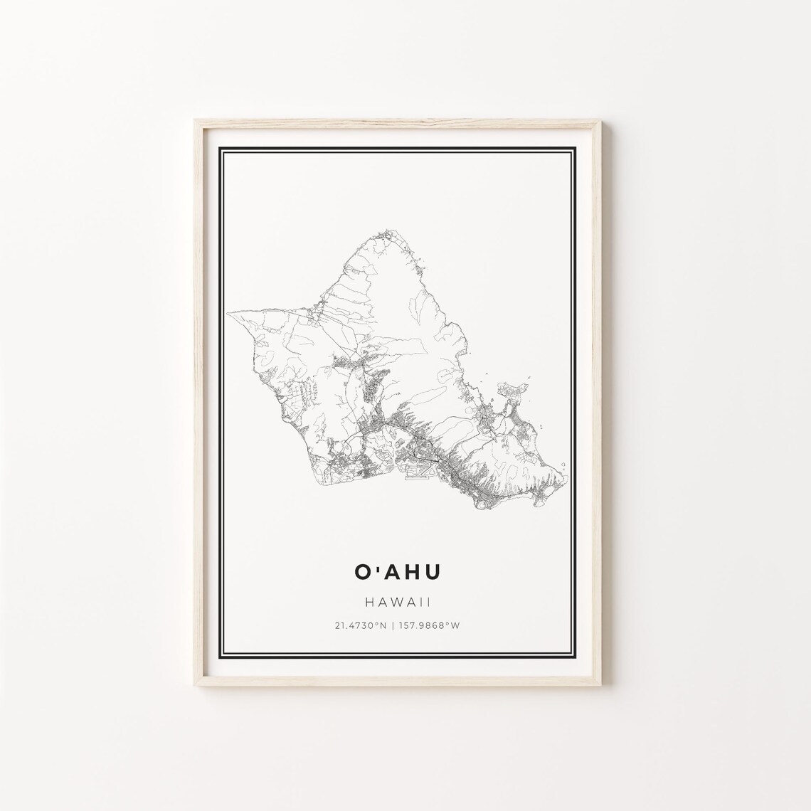 Oahu City Map Art Poster, Hawaii Travel Print