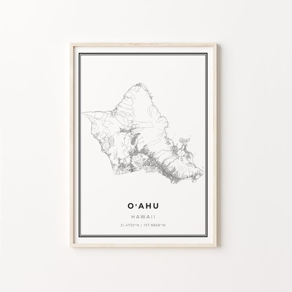 Oahu City Map Art Poster, Hawaii Travel Print