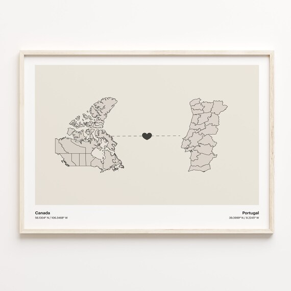 Canada To Portugal Minimalist Love Connection Map Travel Poster
