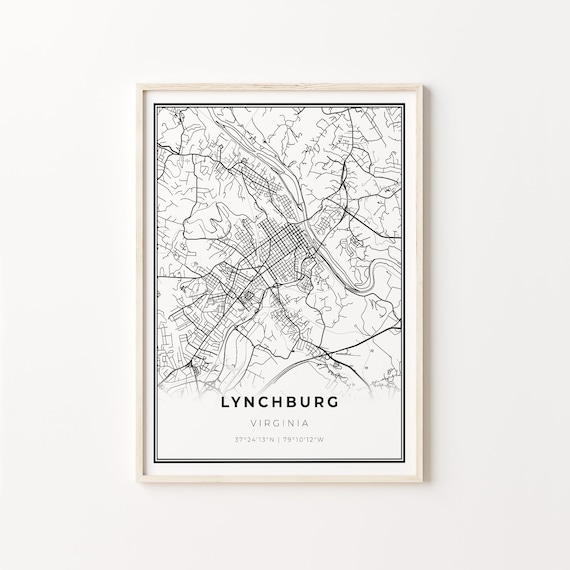 Lynchburg Virginia Minimalist Black And White City Map Art Poster