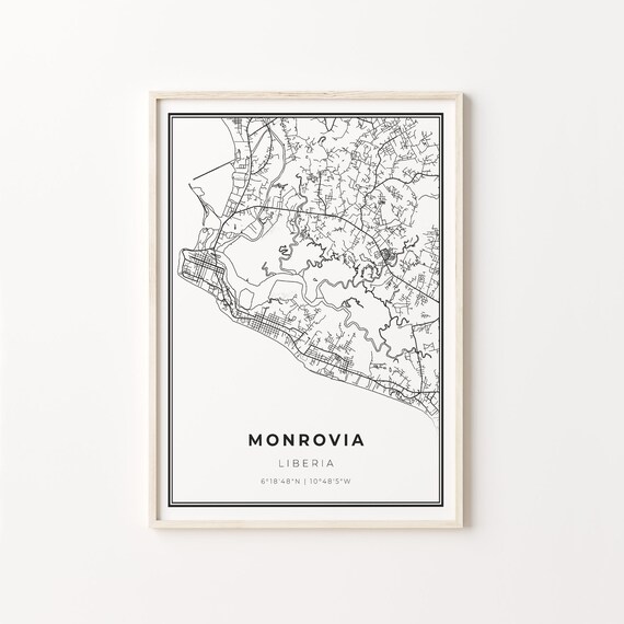 Monrovia Liberia Minimalist Black and White City Street Map Poster