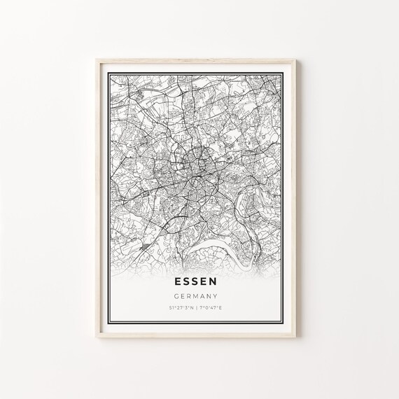 Essen Germany Modern Black And White City Map Street Art Poster