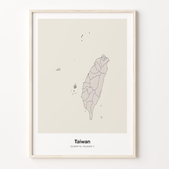 Taiwan Minimalist Country Map With Coordinates Line Art Poster