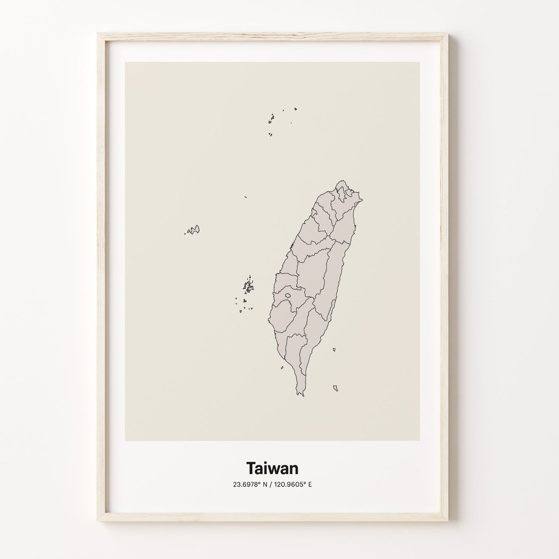 Taiwan Minimalist Country Map With Coordinates Line Art Poster
