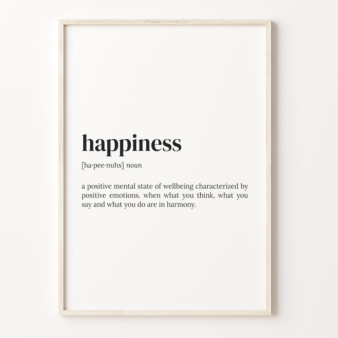 Happiness Definition Quote Poster, Typography Print