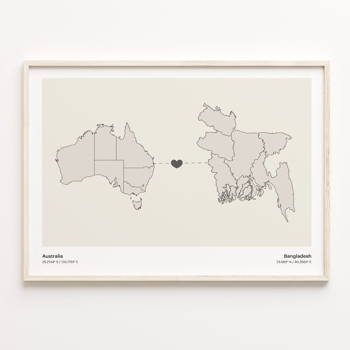 Australia Bangladesh Minimalist Long Distance Connection Heart Poster