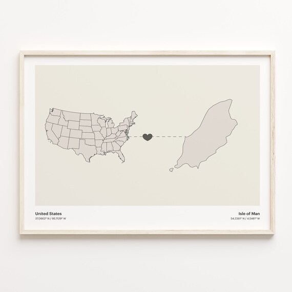 United States To Isle Of Man Minimalist Love Heart Map Poster