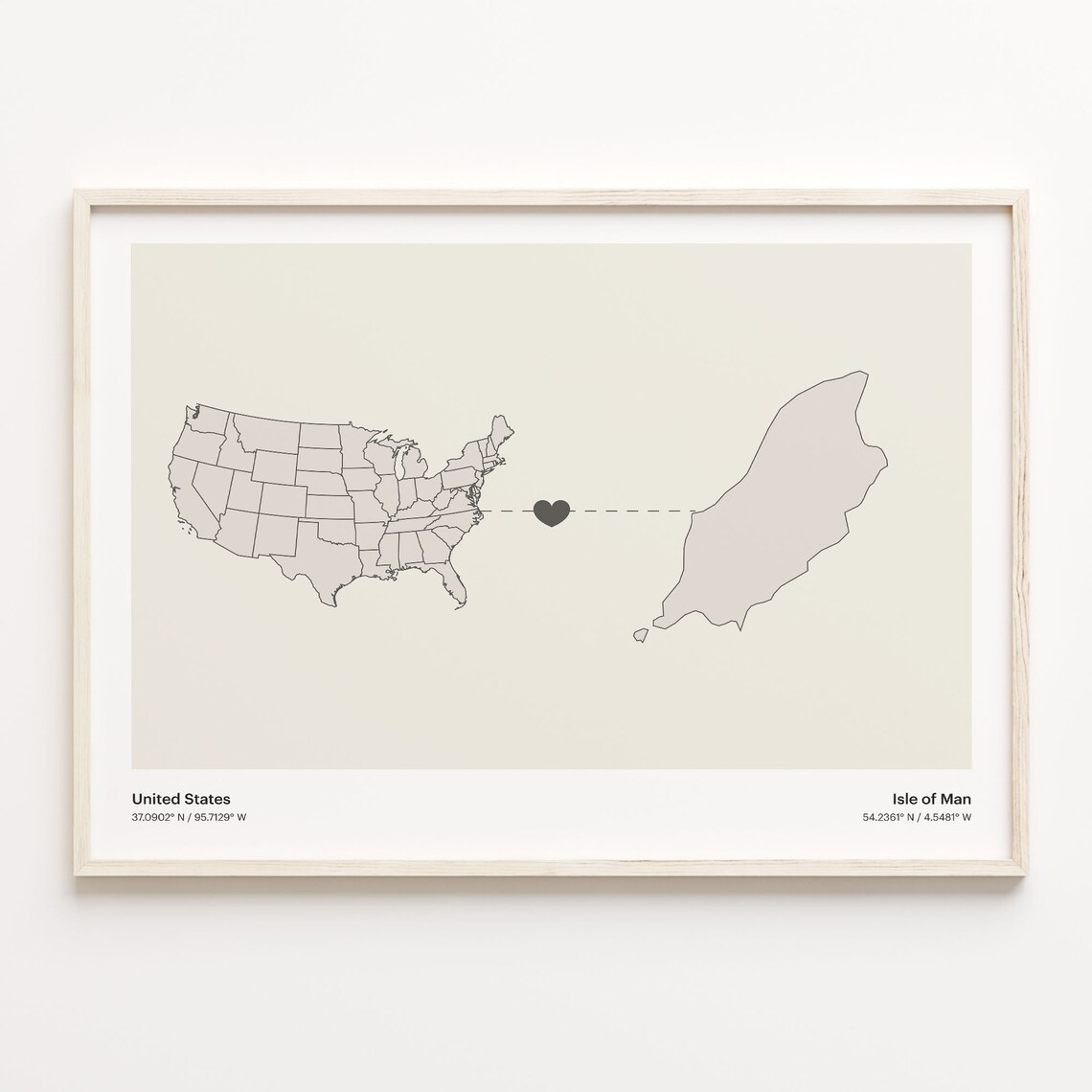 United States To Isle Of Man Minimalist Love Heart Map Poster