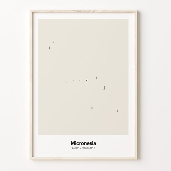 Micronesia Minimalist Line Art Island Map Neutral Coastal Decor Poster